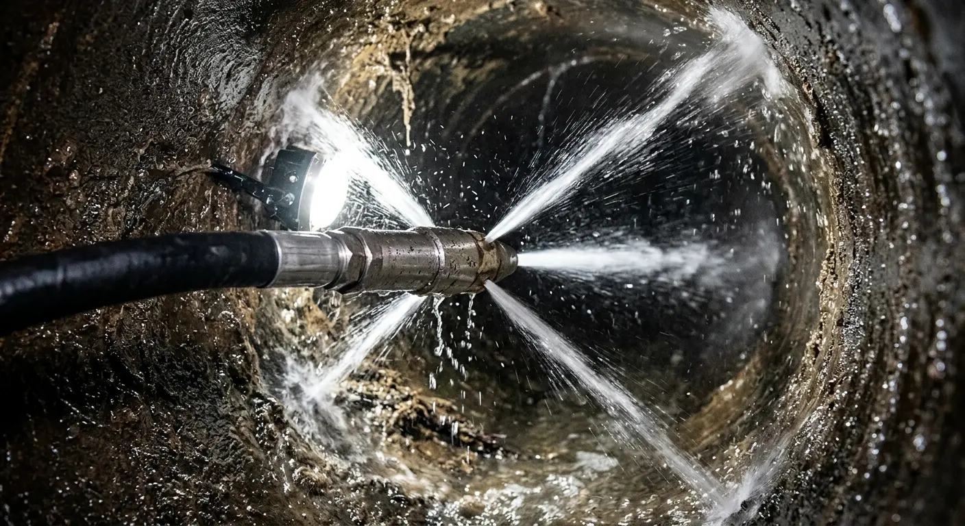 High-pressure hydro jetting nozzle cleaning sewer pipe for Trenchless Sewer Repair in Wilkes-Barre